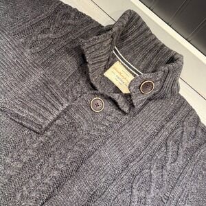 Weatherproof Vintage Mens Sz M Fisherman Cable Knit Sweater Grey 1/4 Button